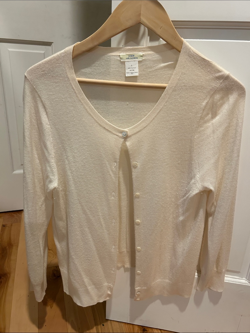 J. Crew Cream Lightweight 100% Cashmere Button-Front Cardigan
